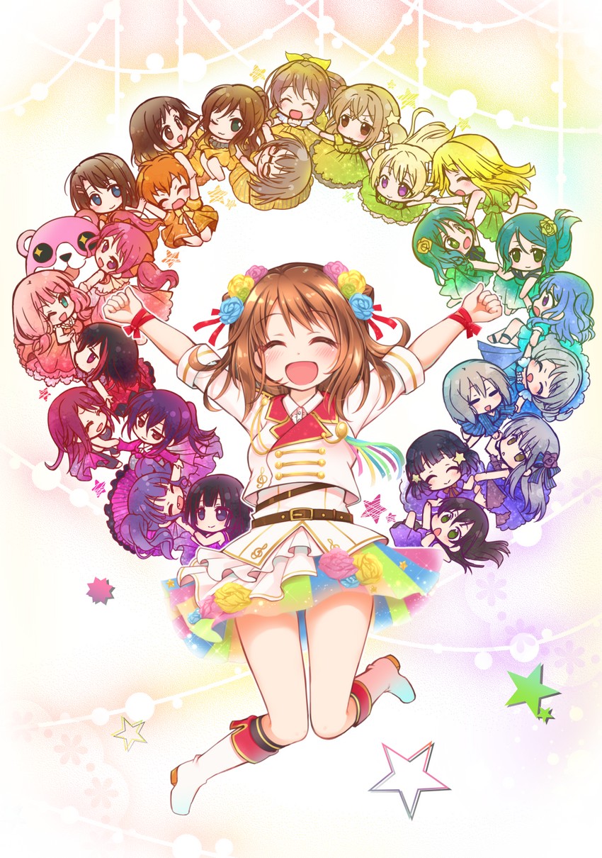 hikawa sayo, hikawa hina, mitake ran, tsurumaki kokoro, aoba moca, and 20 more (bang dream!) drawn by ousawa_kanata