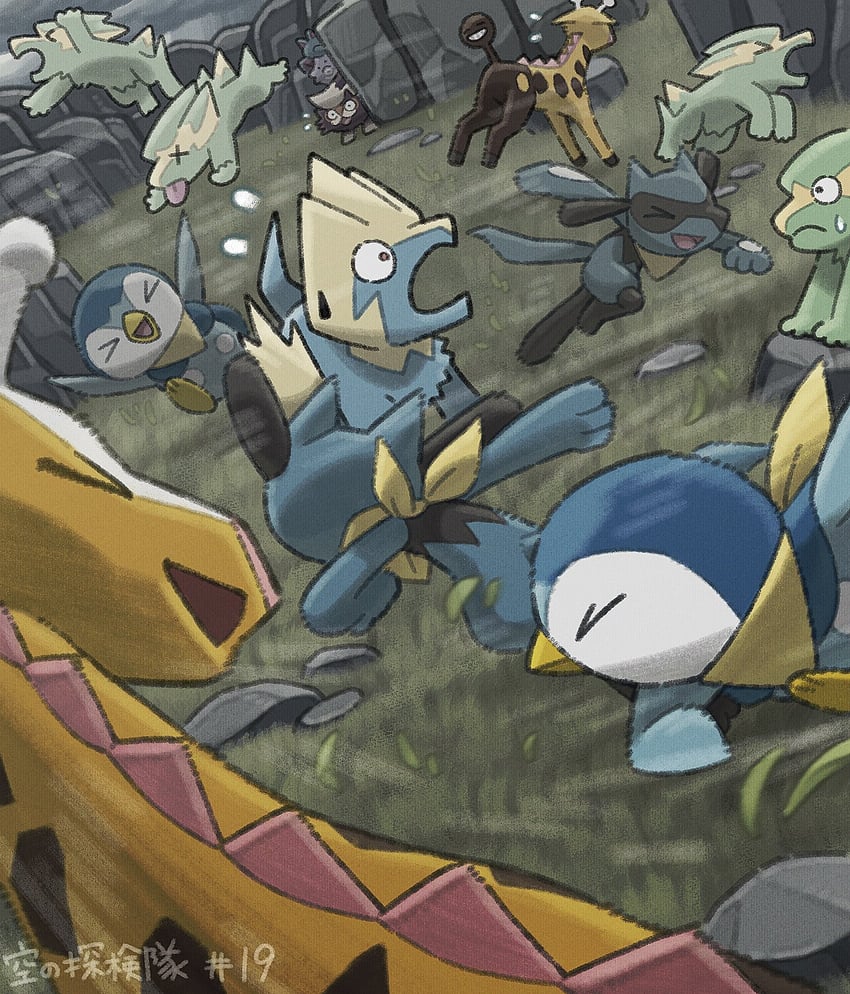 piplup, riolu, zubat, koffing, manectric, and 3 more (pokemon and 2 more) drawn by komepan