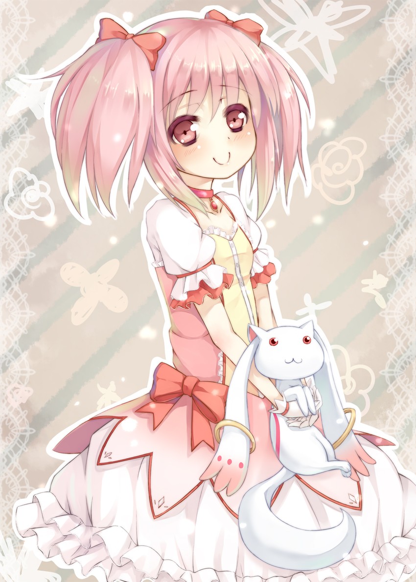 kaname madoka and kyubey (mahou shoujo madoka magica) drawn by asa_(swallowtail)