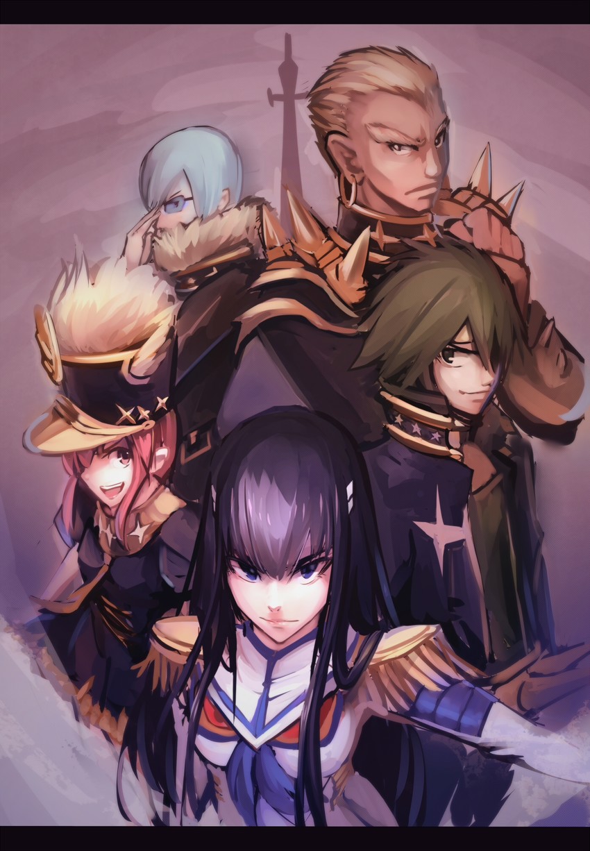 kiryuuin satsuki, junketsu, jakuzure nonon, gamagoori ira, sanageyama uzu, and 1 more (kill la kill) drawn by magic_xiang