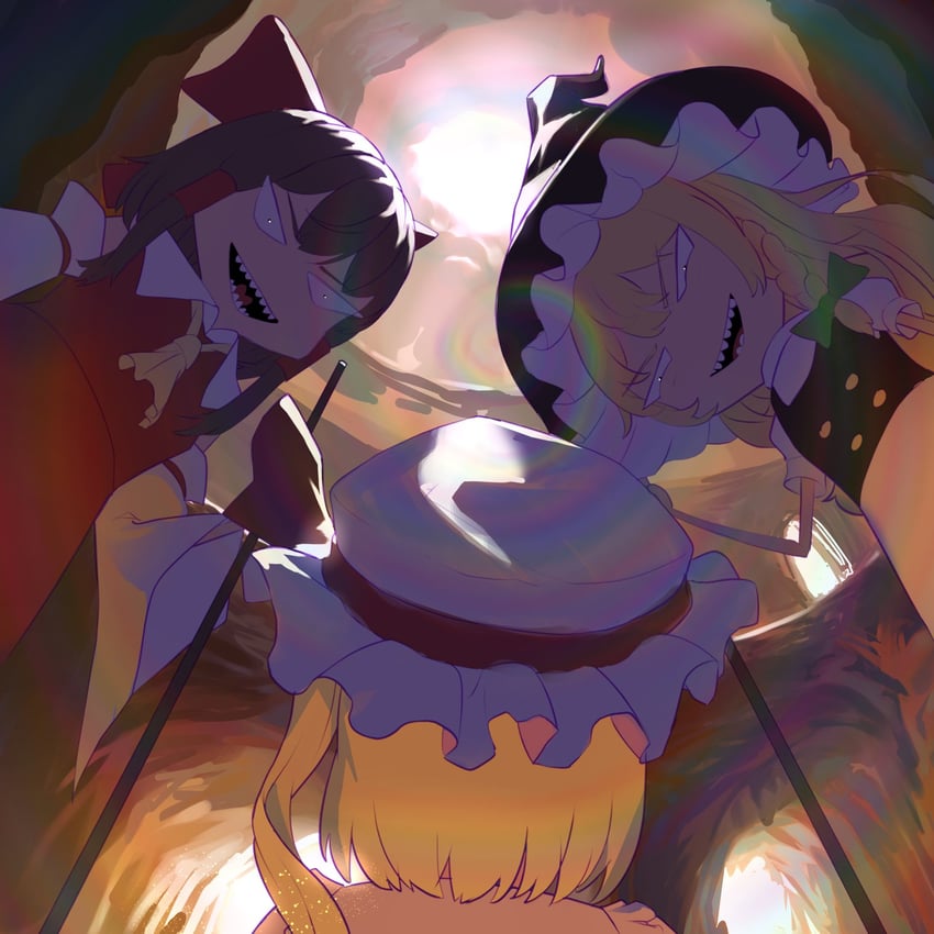 hakurei reimu, kirisame marisa, and flandre scarlet (touhou) drawn by teasmacker
