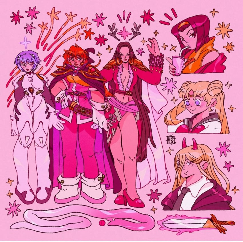 ayanami rei, tsukino usagi, power, sailor moon, boa hancock, and 2 more (one piece and 5 more) drawn by albabg