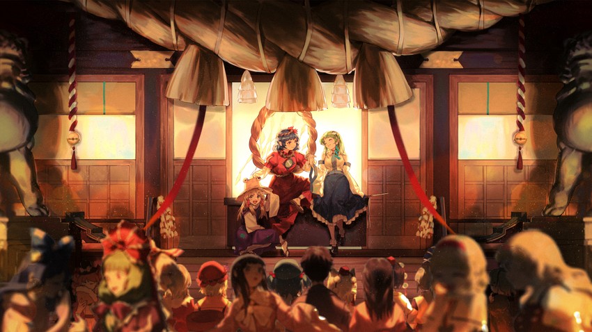 kirisame marisa, kochiya sanae, alice margatroid, shameimaru aya, fujiwara no mokou, and 12 more (touhou) drawn by congming_lan
