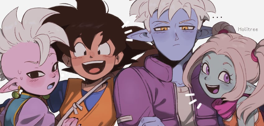son goku, shin, pansy, and glorio (dragon ball and 1 more) drawn by holitreee
