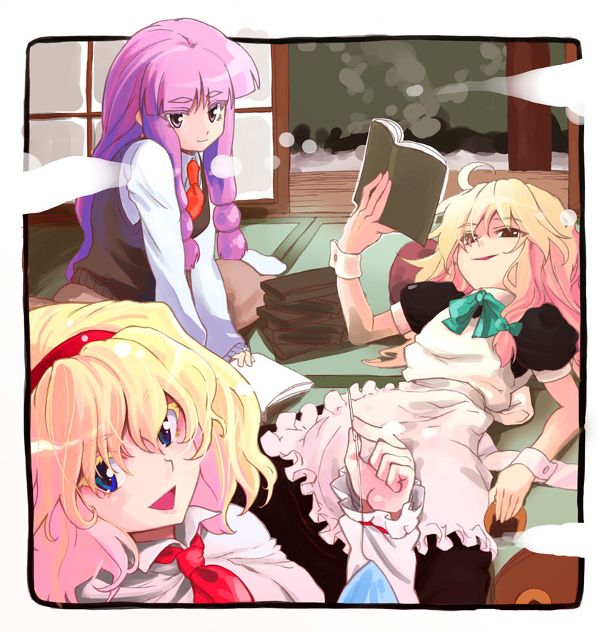 kirisame marisa, alice margatroid, and patchouli knowledge (touhou) drawn by fuzuki_yoshihiro