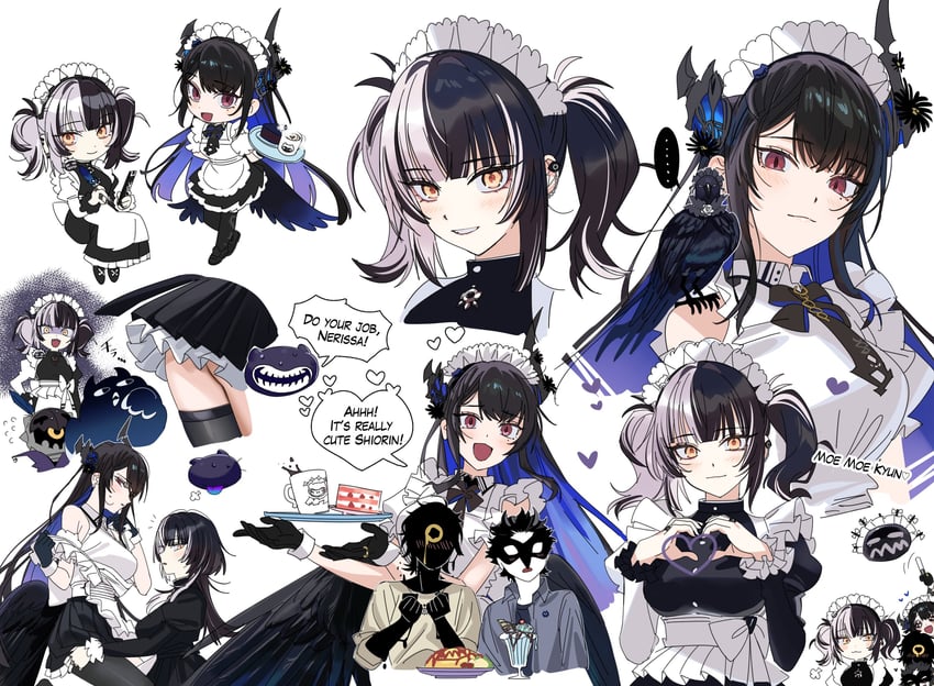 shiori novella, nerissa ravencroft, yorick, jailbird, shadow, and 2 more (hololive and 1 more) drawn by yomosaka
