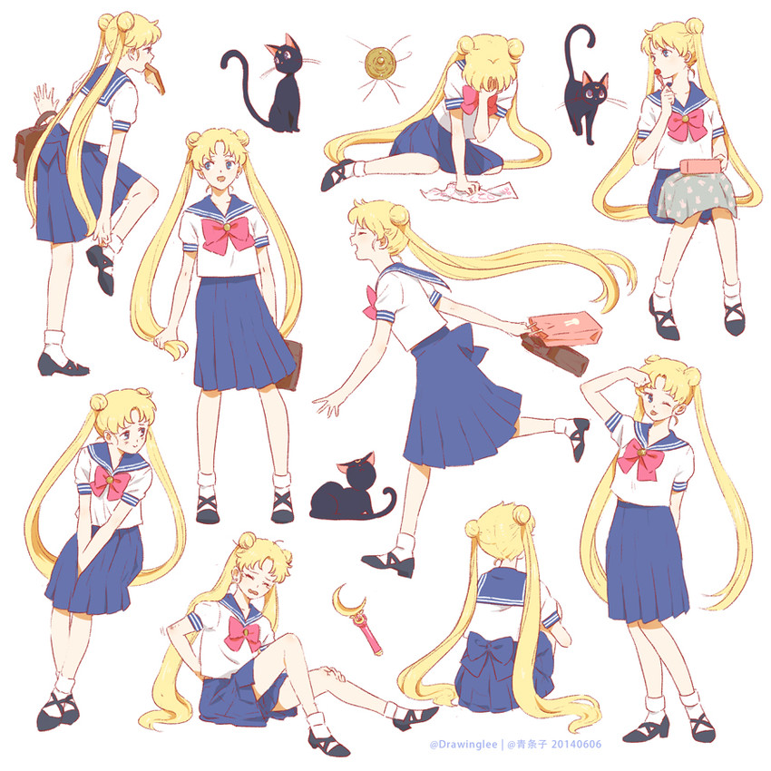 tsukino usagi and luna (bishoujo senshi sailor moon) drawn by drawinglee