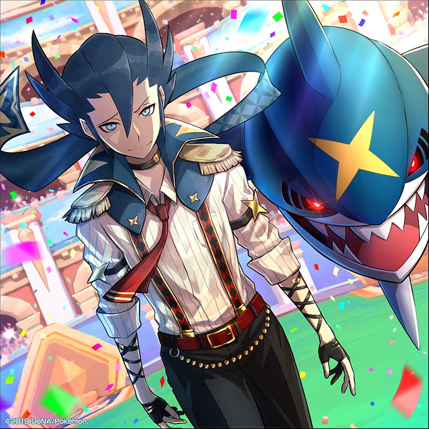 grimsley and sharpedo (pokemon and 1 more) drawn by k-suwabe