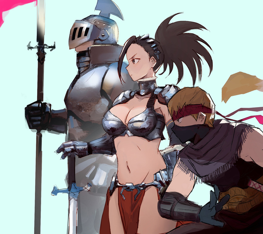 yaoyorozu momo, iida tenya, and ojiro mashirao (boku no hero academia) drawn by qosic