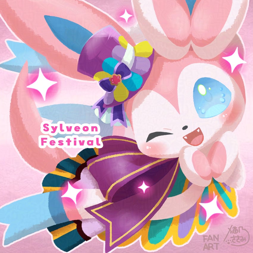 sylveon (pokemon and 1 more) drawn by sasami_642