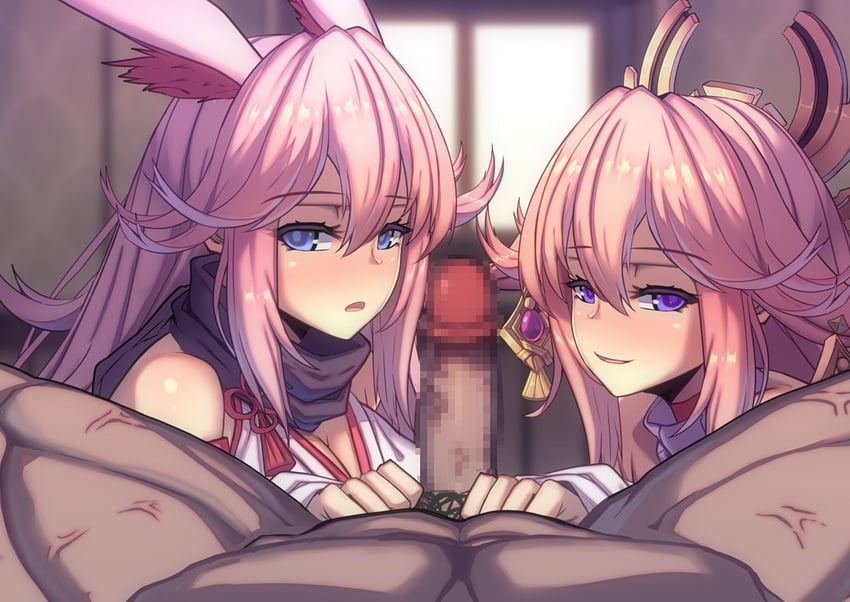yae miko, yae sakura, and sakura ayane (genshin impact and 3 more) drawn by lao_meng