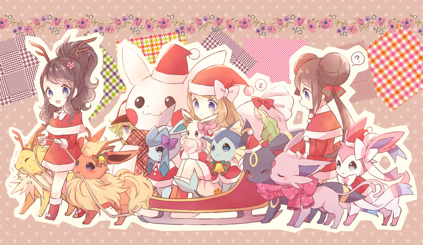 pikachu, rosa, hilda, eevee, serena, and 9 more (pokemon and 3 more) drawn by kabocha_torute