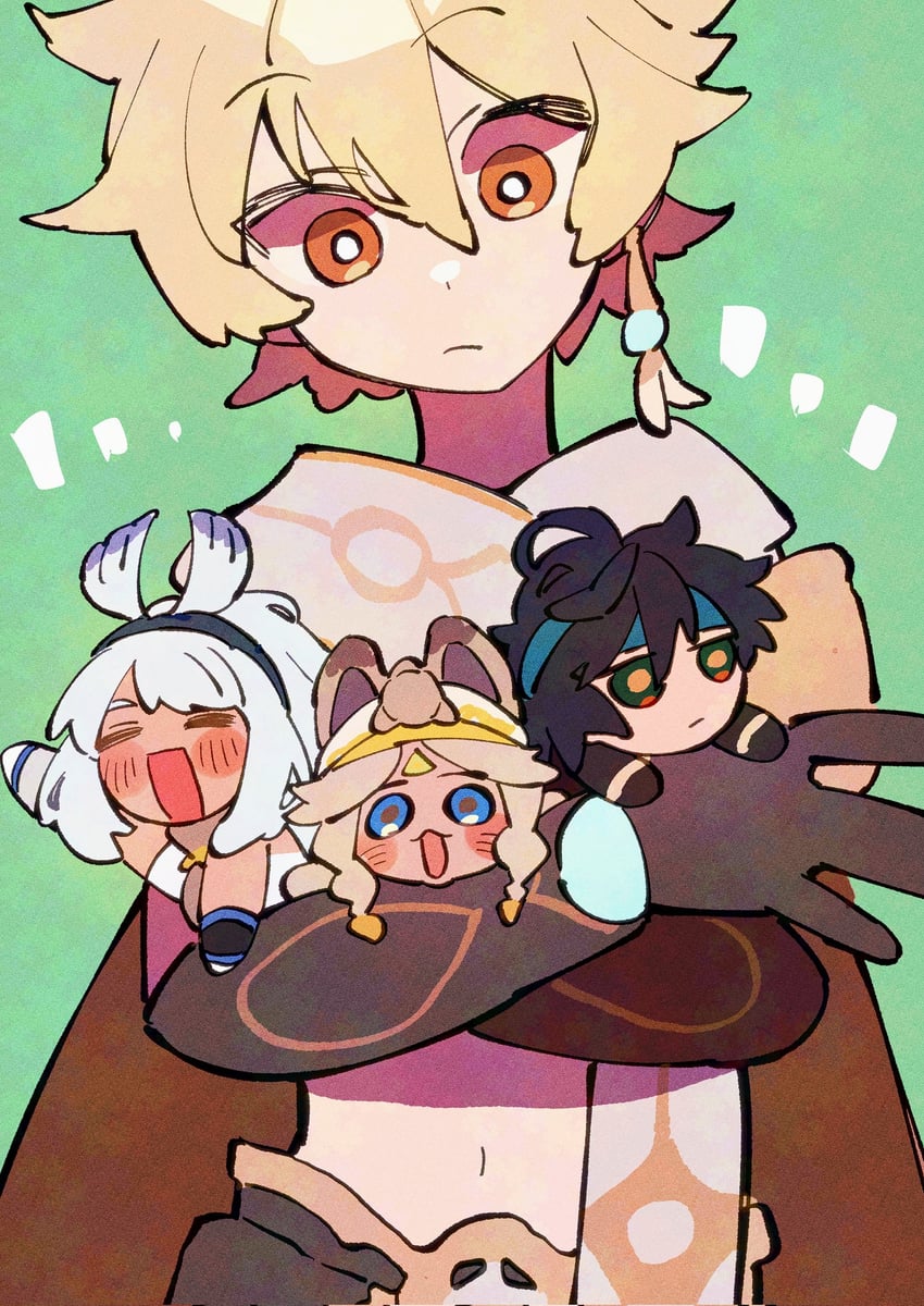 aether, mualani, kinich, and kachina (genshin impact) drawn by nploser