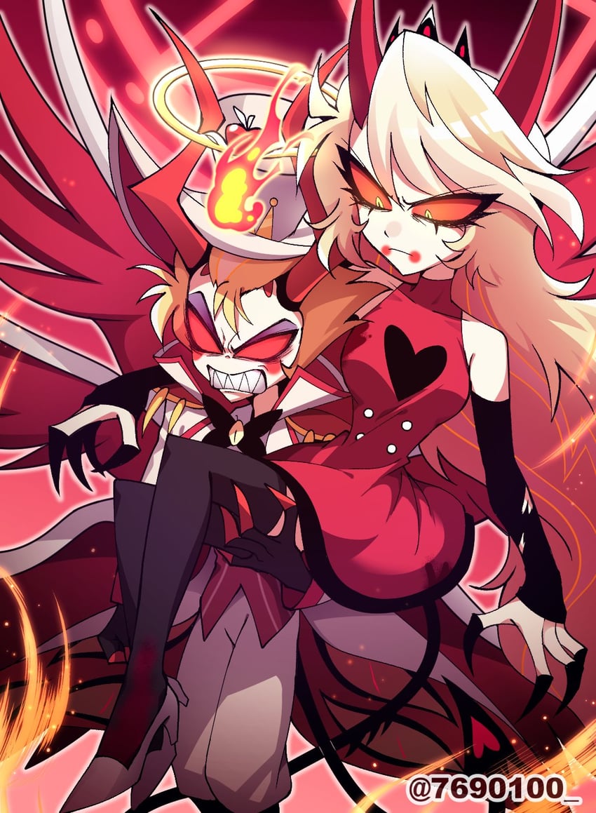 lucifer morningstar and charlie morningstar (hazbin hotel) drawn by menattou