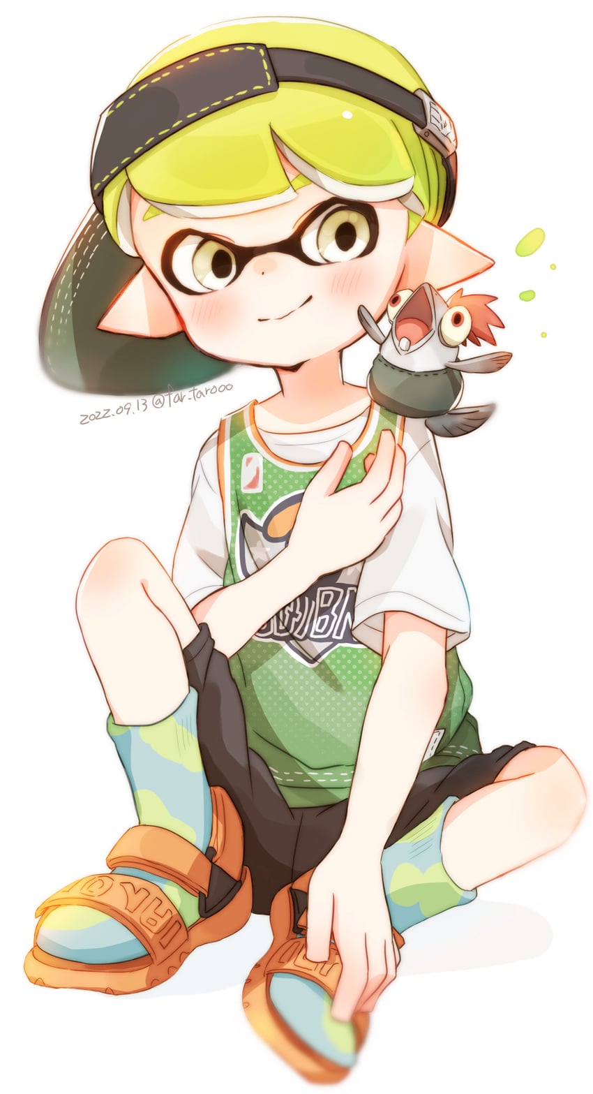 inkling player character, inkling boy, and smallfry (splatoon) drawn by far_tarooo