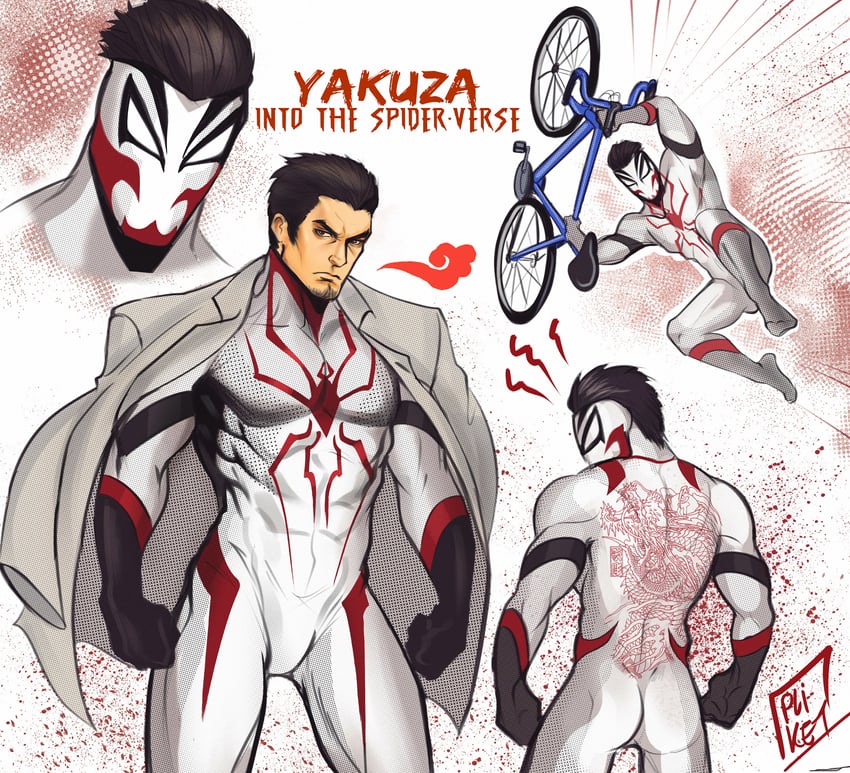spider-man and kiryu kazuma (original and 5 more) drawn by tazahan