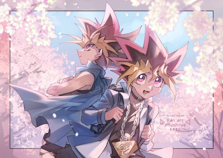 muto yugi and yami yugi (yu-gi-oh! and 1 more) drawn by fushitasu