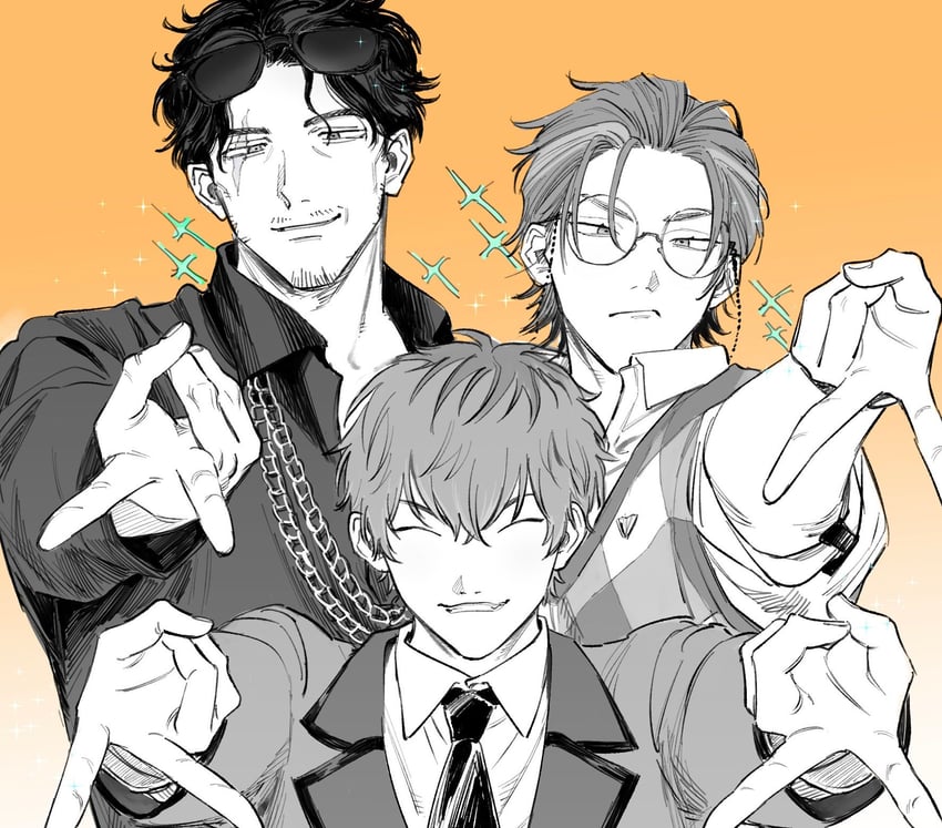 nurude sasara, amayado rei, and tsutsujimori rosho (hypnosis mic) drawn by x09cc