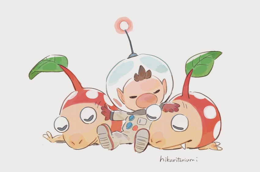 olimar, bulborb, and bulbmin (pikmin) drawn by hikari_toriumi