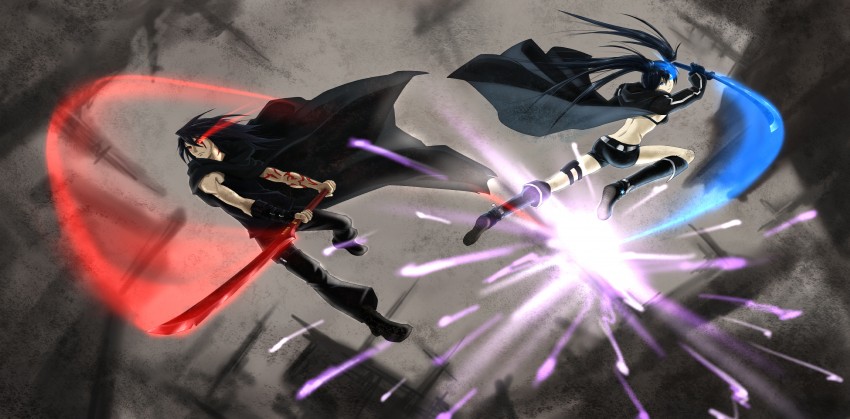 black rock shooter (original and 3 more) drawn by bahamutxiii