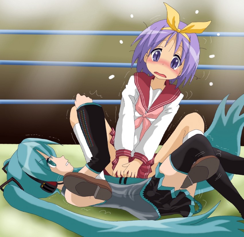 hatsune miku and hiiragi tsukasa (vocaloid and 1 more) drawn by hirondo