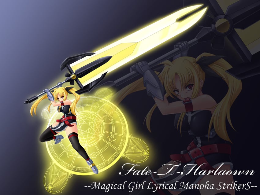 fate testarossa and bardiche (lyrical nanoha and 1 more) drawn by hayami_kyuuen