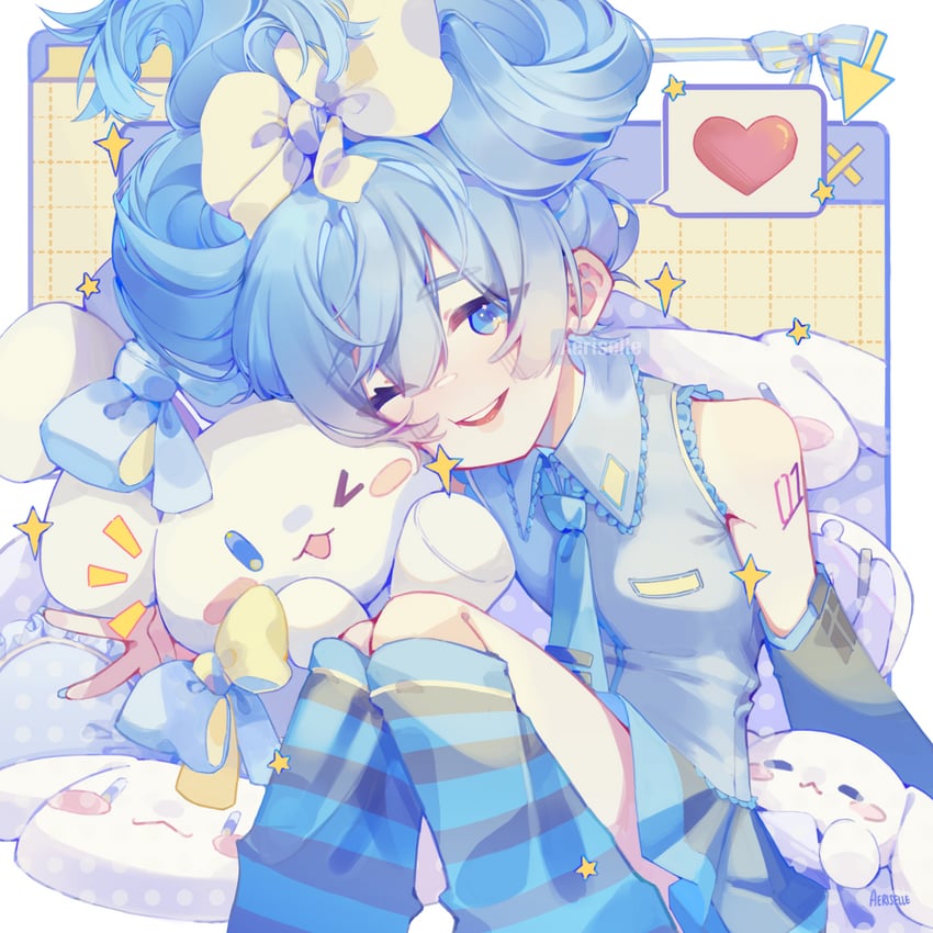 hatsune miku, cinnamoroll, and cinnamiku (vocaloid and 2 more) drawn by aeriselle