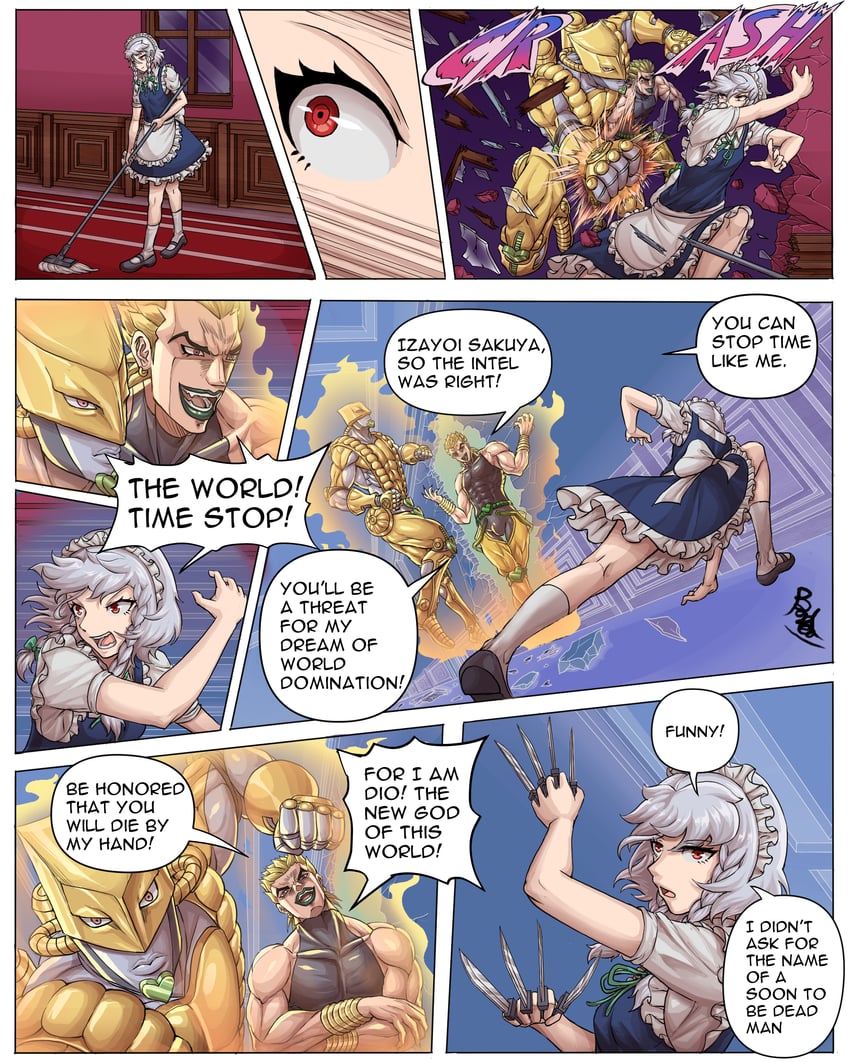 izayoi sakuya, dio brando, and the world (touhou and 2 more) drawn by buhbuhbored