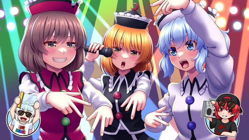 fujiwara no mokou, lunasa prismriver, merlin prismriver, lyrica prismriver, and horikawa raiko (touhou) drawn by tatsu_toyoyo