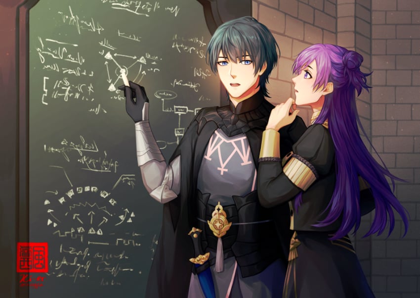 male byleth and female shez (fire emblem and 2 more) drawn by rezzyfa