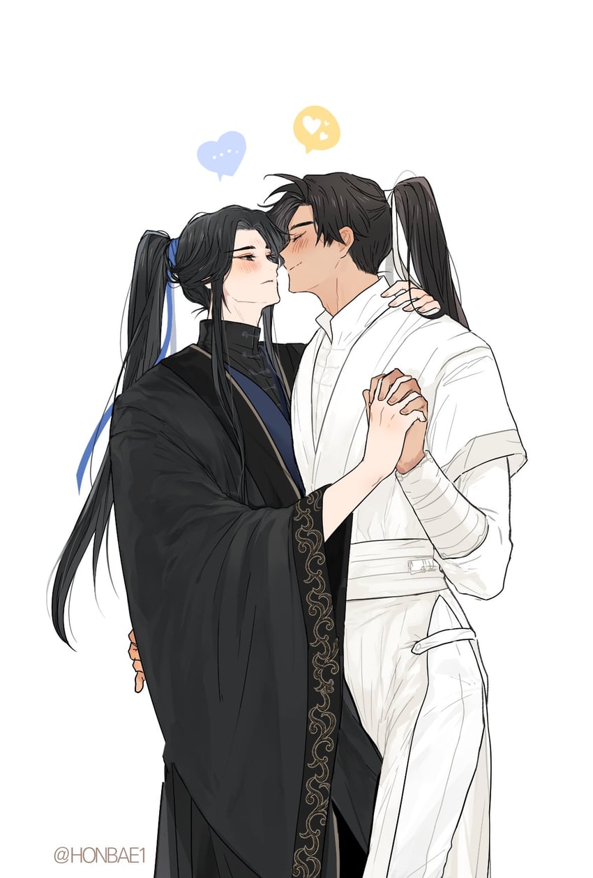 chu wanning and mo ran (erha he ta de bai mao shizun) drawn by honbae