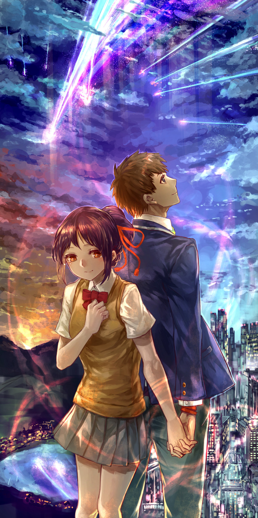 miyamizu mitsuha and tachibana taki (kimi no na wa.) drawn by signo_aaa