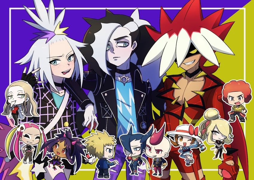 cynthia, lyra, piers, roxie, grimsley, and 7 more (pokemon and 6 more) drawn by haruki_sparsa
