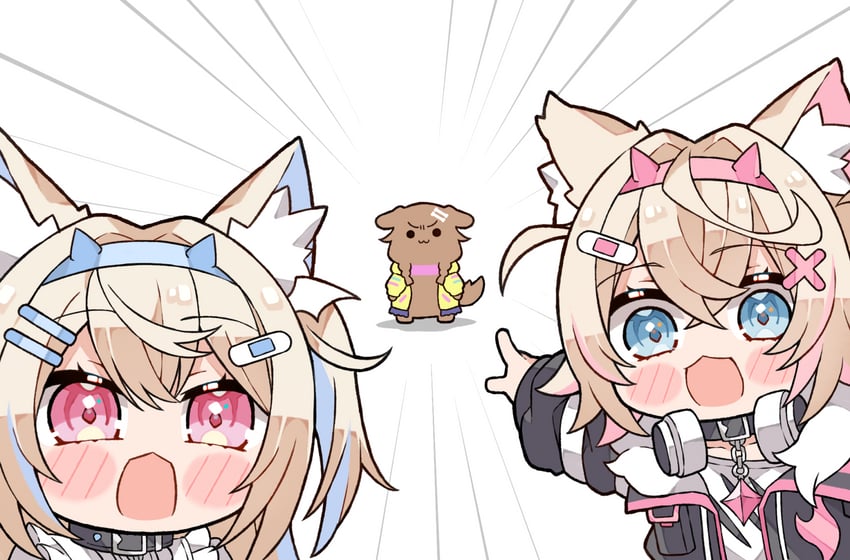 inugami korone, fuwawa abyssgard, and mococo abyssgard (hololive and 1 more) drawn by kukie-nyan
