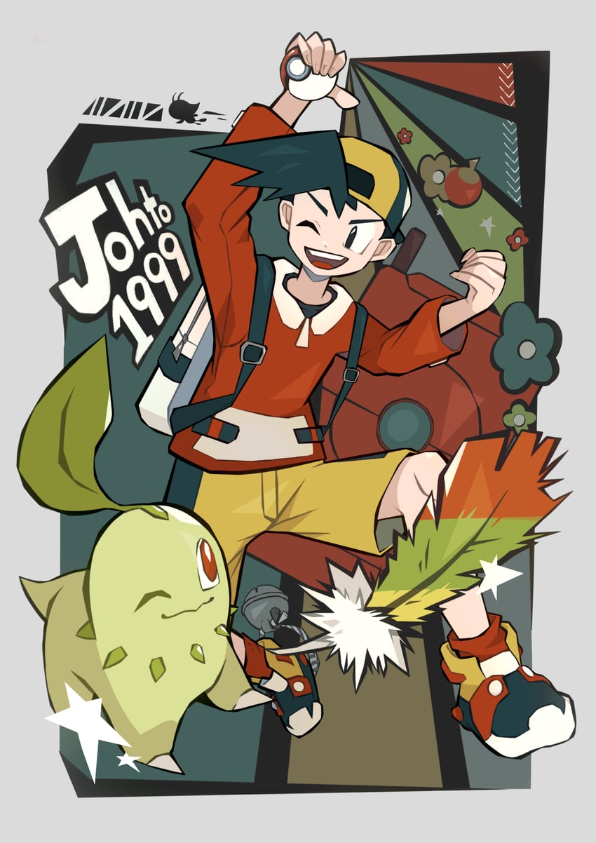 ethan, chikorita, and celebi (pokemon and 1 more) drawn by ottoyamaotoko8