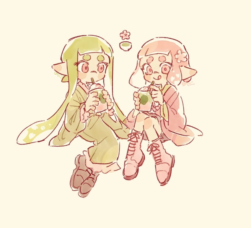 inkling player character and inkling girl (splatoon) drawn by p0m4_p0m4