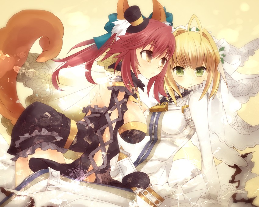 tamamo, tamamo no mae, and nero claudius (fate and 2 more) drawn by oluha