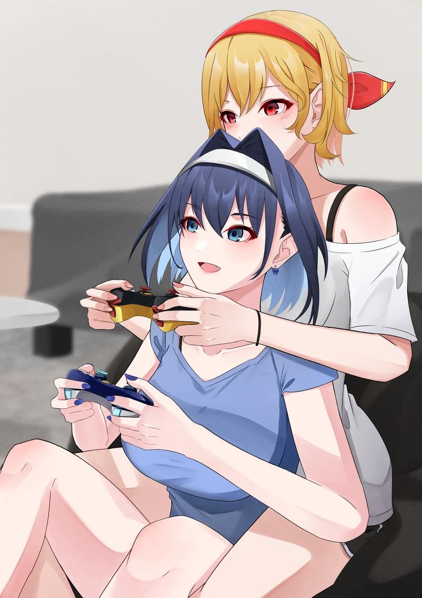 ouro kronii and kaela kovalskia (hololive and 2 more) drawn by blanc_(studio_artblock)