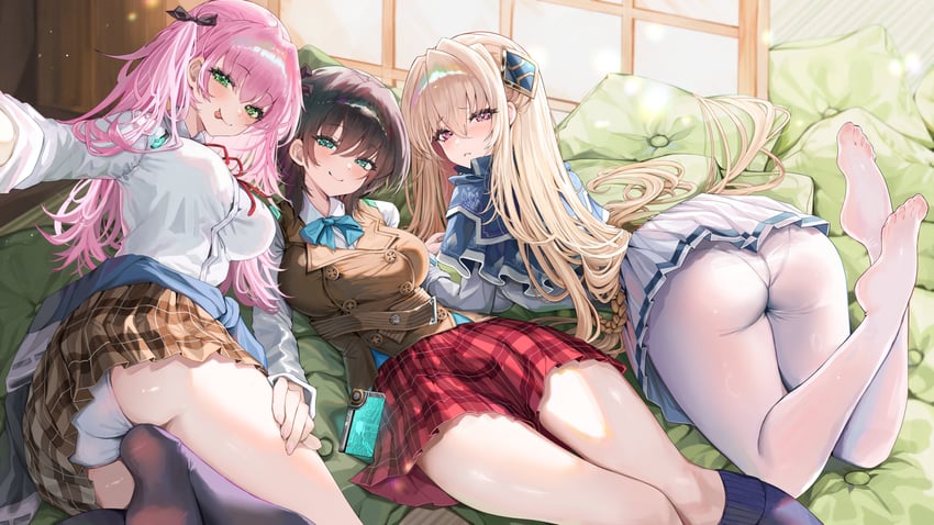 aikawa megumi, shirakawa yuina, and aoi erika (heaven burns red) drawn by rosebell