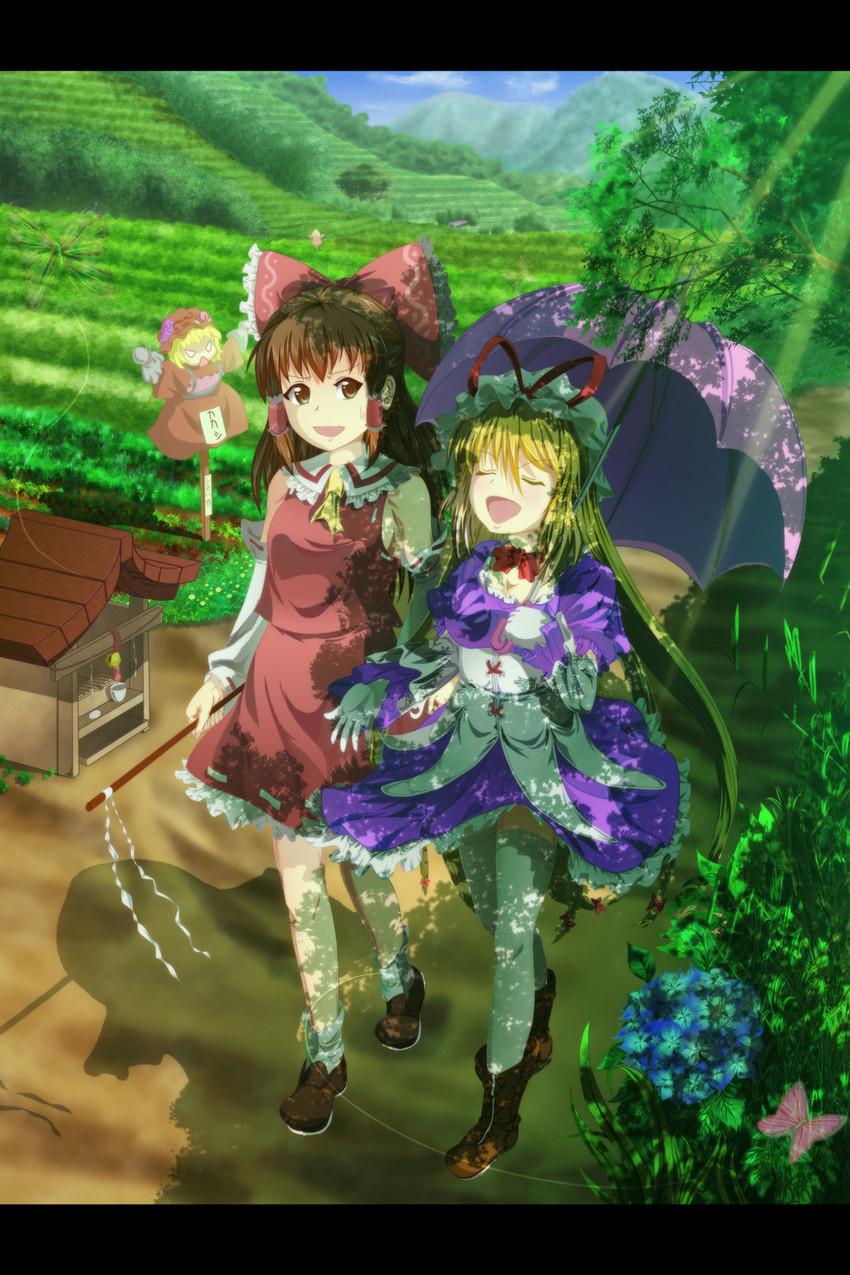 hakurei reimu, yakumo yukari, aki minoriko, and aki shizuha (touhou) drawn by wrwr