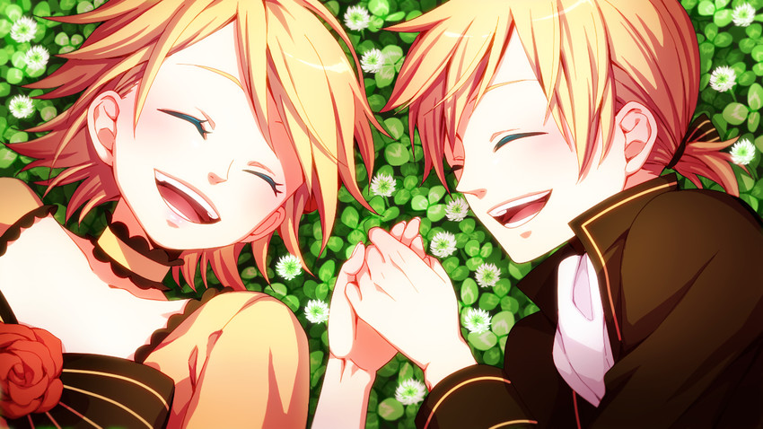 kagamine rin, kagamine len, riliane lucifen d'autriche, and allen avadonia (vocaloid and 2 more) drawn by iwakamu_(18come)