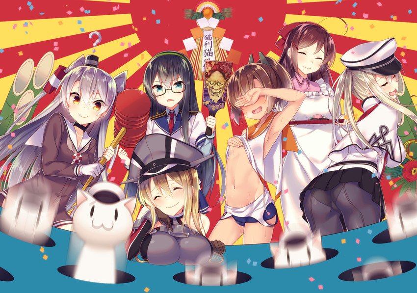 admiral, amatsukaze, ooyodo, bismarck, graf zeppelin, and 3 more (kantai collection) drawn by tahya