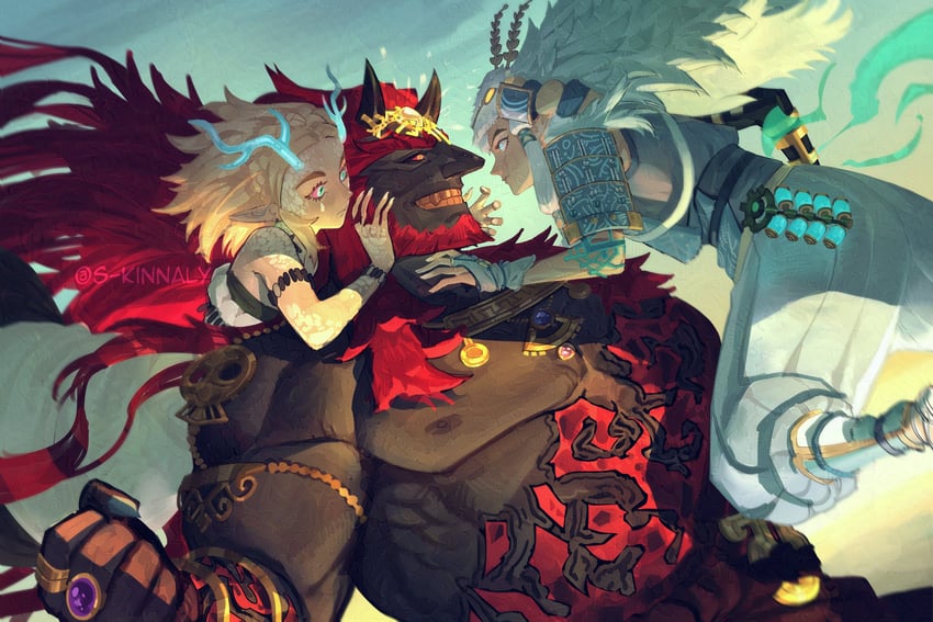 link, princess zelda, ganondorf, and light dragon (the legend of zelda and 1 more) drawn by sara_kinnaly