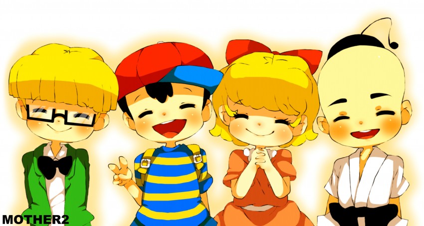 ness, paula, jeff andonuts, and poo (mother and 1 more) drawn by nrp49292