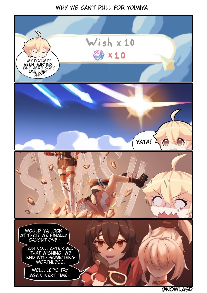 aether, yoimiya, and amber (genshin impact) drawn by nowlasd