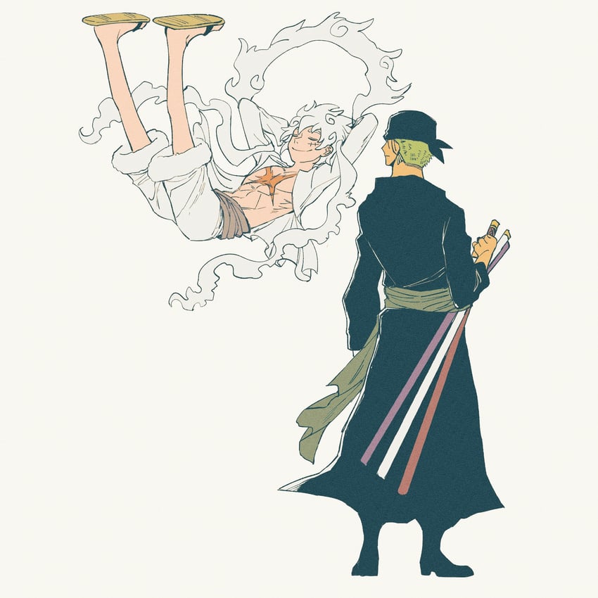 monkey d. luffy and roronoa zoro (one piece) drawn by living_(nsiring)
