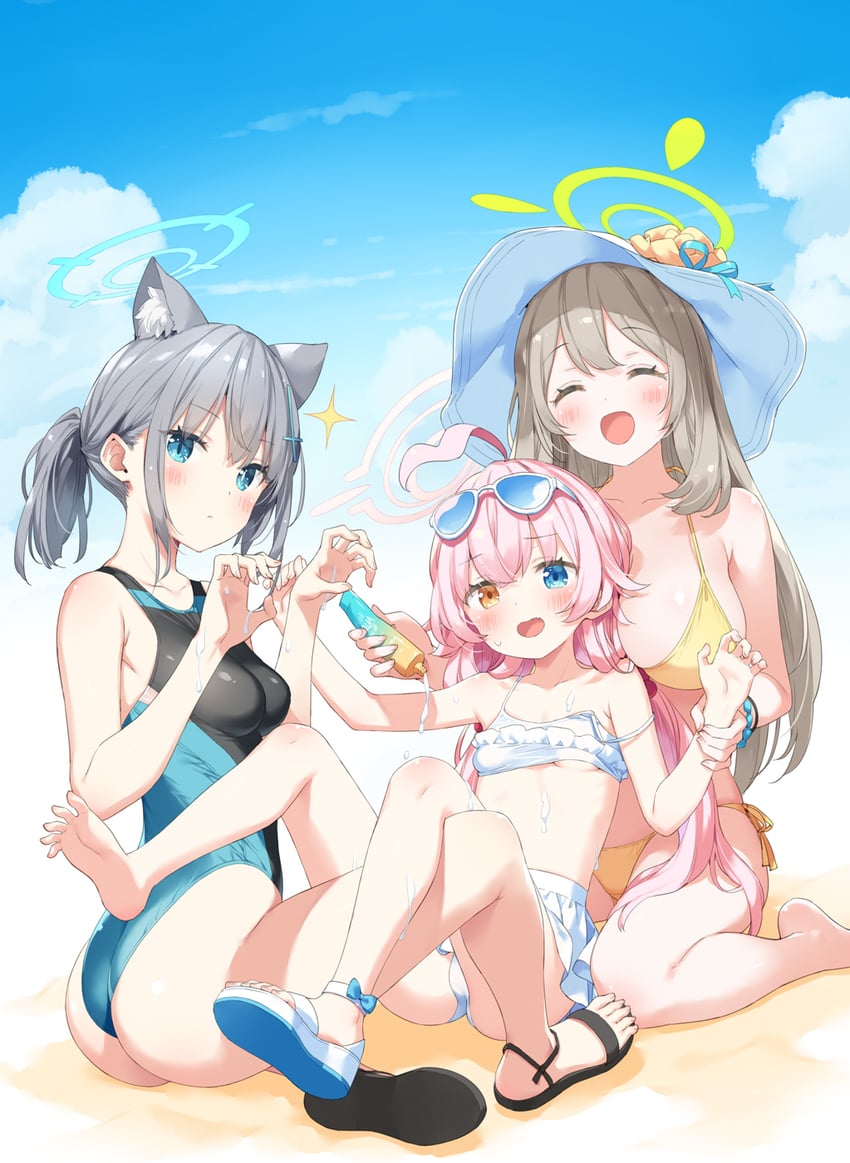 shiroko, hoshino, and nonomi (blue archive) drawn by kani_biimu
