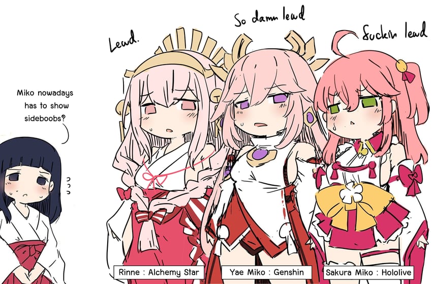yae miko, sakura miko, and rinne (original and 3 more) drawn by sesield