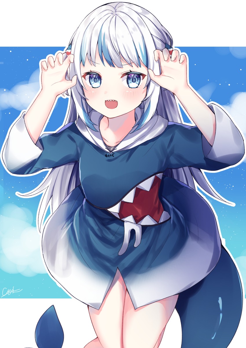 gawr gura (hololive and 1 more) drawn by okiq