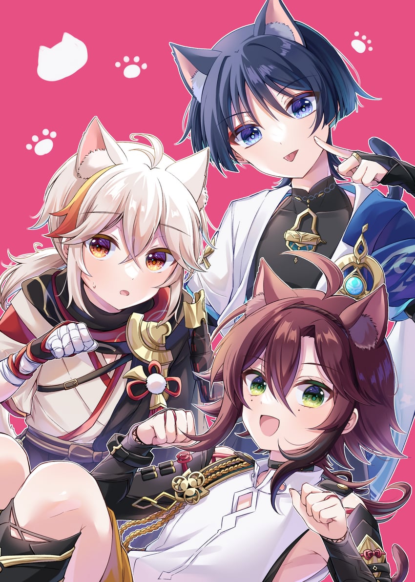 scaramouche, wanderer, kaedehara kazuha, and shikanoin heizou (genshin impact) drawn by 168_azusa
